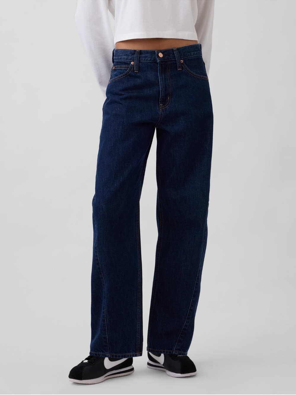 Gap High Rise Barrel Jeans in Dark Rinse